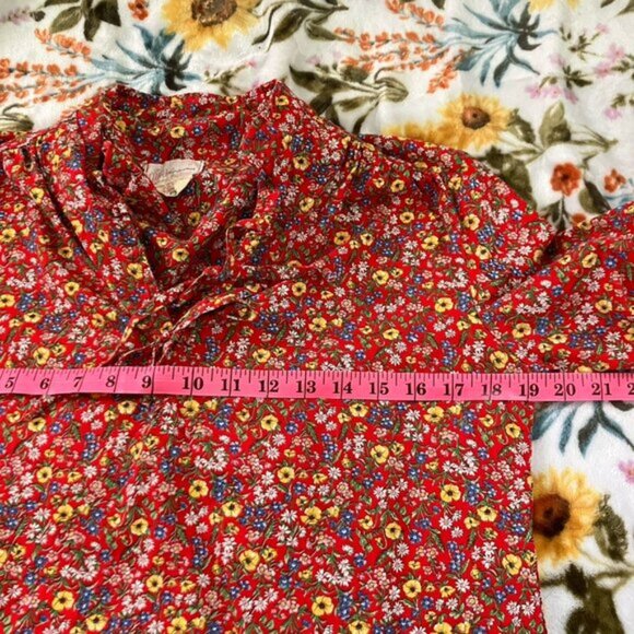 Vintage Gina Leisurewear by Hanna Shirt Womens Juniors Red Floral 70s Tie Front - Picture 5 of 7